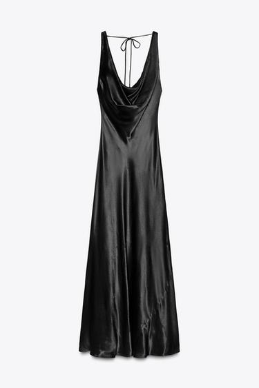 ZW COLLECTION LONG SATIN DRESS - Black by Zara