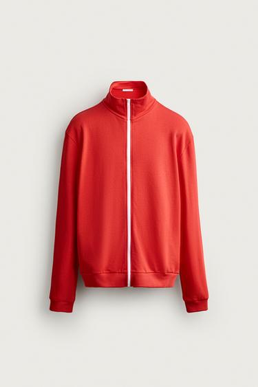 CONTRAST ZIP RELAXED FIT SWEATSHIRT - Red / Orange by Zara
