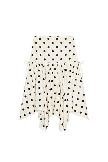 ASYMMETRIC POLKA DOT MIDI SKIRT - Ecru / Black by Zara