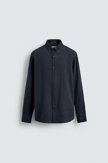 100% LINEN REGULAR FIT SHIRT - Navy blue by Zara