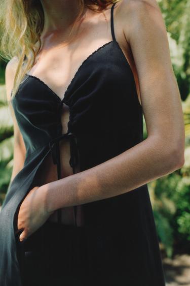 LONG LINEN BLEND CAMISOLE TOP - Anthracite grey by Zara