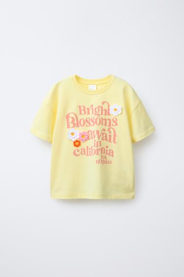 CROCHET FLORAL SLOGAN T-SHIRT - Yellow by Zara - Image 0
