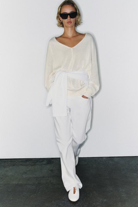 V-NECK KNIT JUMPER - Ecru by Zara - Image 0