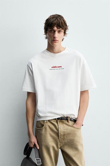 EMBROIDERED SLOGAN PRINT T-SHIRT - White by Zara