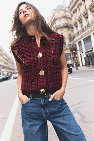 THICK KNIT WAISTCOAT - Burgundy by Zara - Image 0