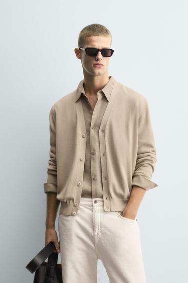 LIGHTWEIGHT TEXTURED CARDIGAN - Beige by Zara