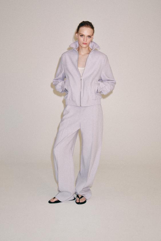 ZW COLLECTION LINEN BLEND BOMBER JACKET - Mauve by Zara - Image 0