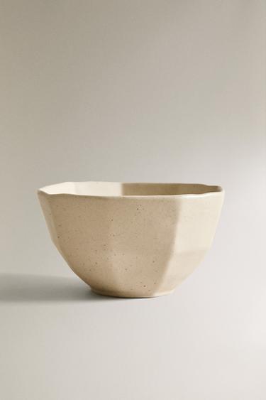 STONEWARE SNACK BOWL WITH RAISED LINE BORDER DESIGN - Sand by Zara