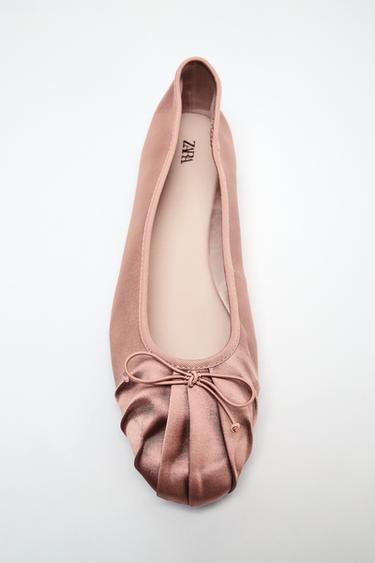 SATIN BALLET FLATS WITH BOW - Pink by Zara