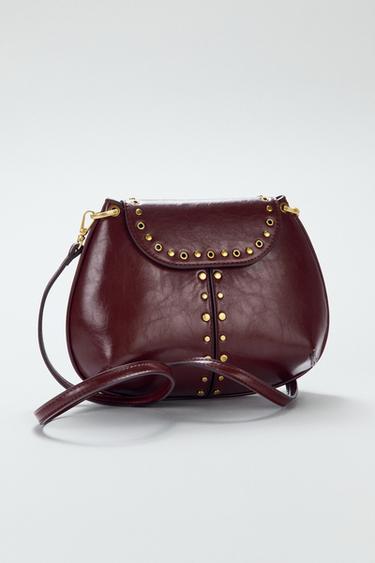 STUDDED SHOULDER BAG - Burgundy Red by Zara