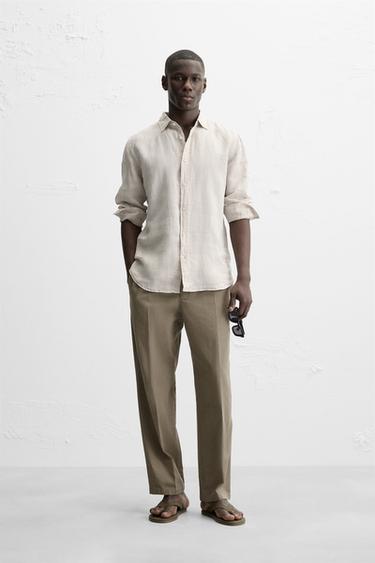 100% LINEN SHIRT - Light beige by Zara - Image 0
