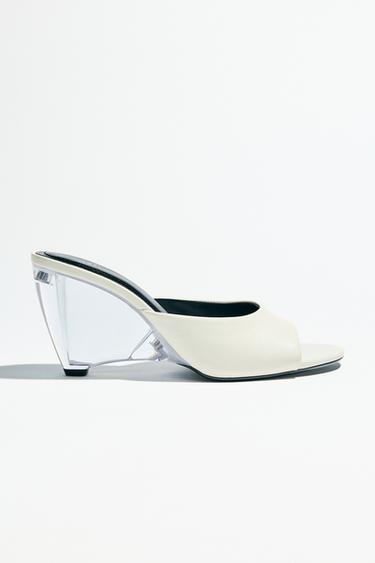 LEATHER TRANSPARENT WEDGE MULES - Ecru White by Zara