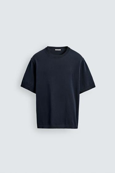 LIGHT KNIT COTTON T-SHIRT - Navy blue by Zara