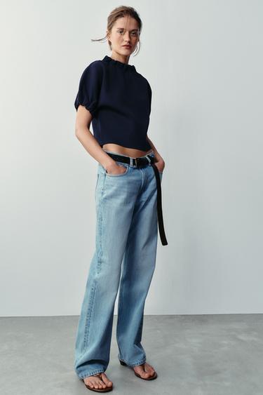 GATHERED KNIT TOP - Navy blue by Zara