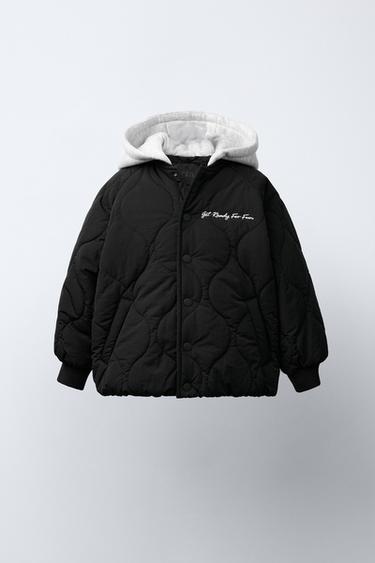 WATER-REPELLENT HOODED QUILTED BOMBER JACKET - Black by Zara - Image 0