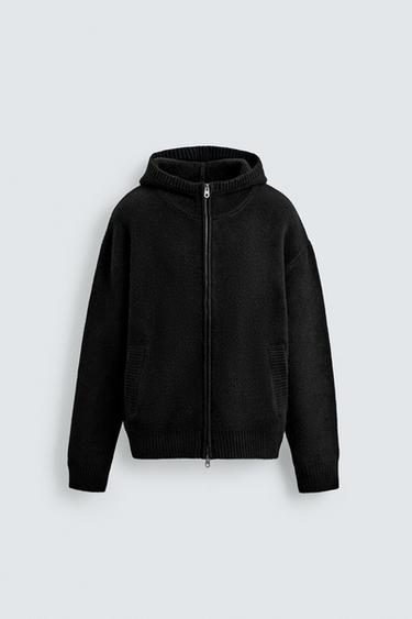 HOODED KNIT CARDIGAN - Black by Zara