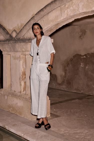 SHORT SHIRT WITH CUTWORK EMBROIDERY - White by Zara