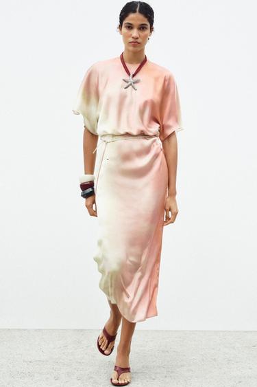 TIE-DYE PRINT MIDI DRESS - Green / Ecru by Zara