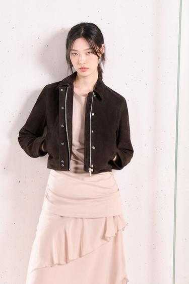 100% SUEDE LEATHER JACKET - Dark brown by Zara