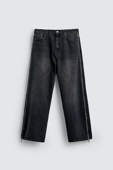 FLARE FIT JEANS WITH ZIPS - Charcoal by Zara