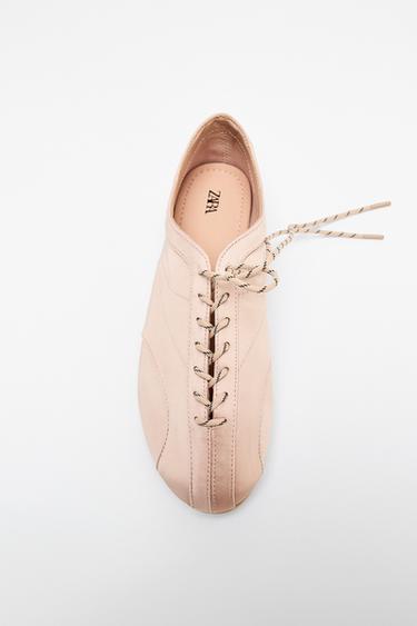 LACE-UP SPORTY BALLET FLATS - Pink by Zara
