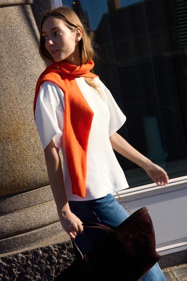 FITTED CREPE SHORT SLEEVE TOP - Oyster-white by Zara - Image 0