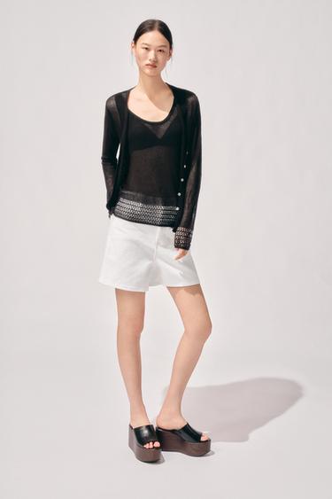 POINTELLE KNIT CARDIGAN - Black by Zara