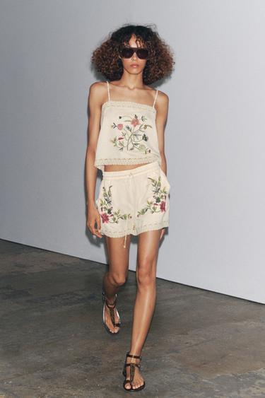 ZW COLLECTION EMBROIDERED BERMUDA SHORTS - Ecru by Zara - Image 0