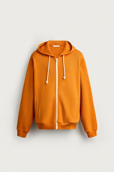 WAFFLE-KNIT ZIP-UP HOODIE - Orange by Zara