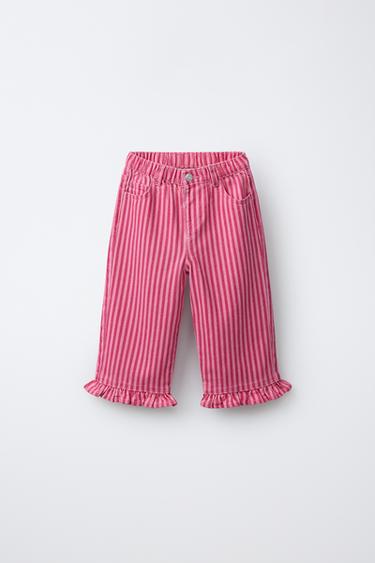 STRIPED CULOTTES WITH RUFFLES - Neon pink by Zara