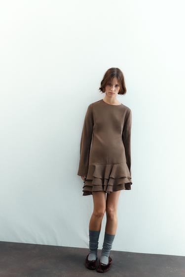 FLOWING SHORT DRESS WITH RUFFLES - Chocolate by Zara