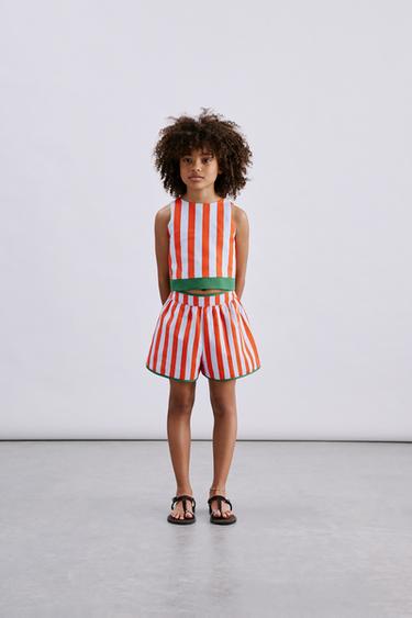 STRIPED BERMUDA SHORTS WITH CONTRAST PIPING - Red by Zara