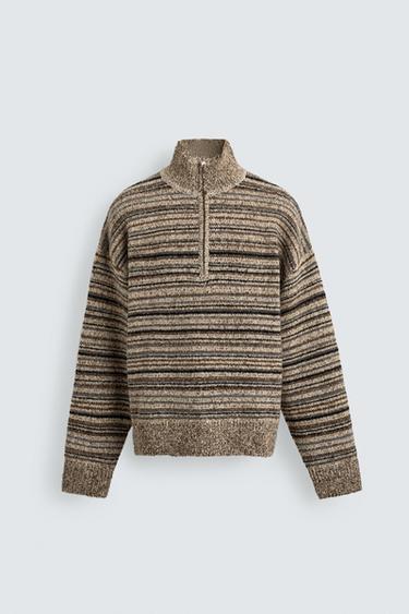 QUARTER-ZIP TWISTED YARN JUMPER - Toffee by Zara
