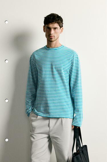 REGULAR FIT JACQUARD SLUB STRIPE T-SHIRT - striped by Zara