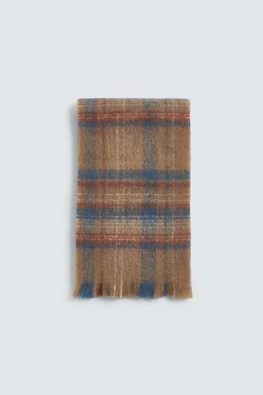 BRUSHED CHECK SCARF - Brown / Taupe by Zara
