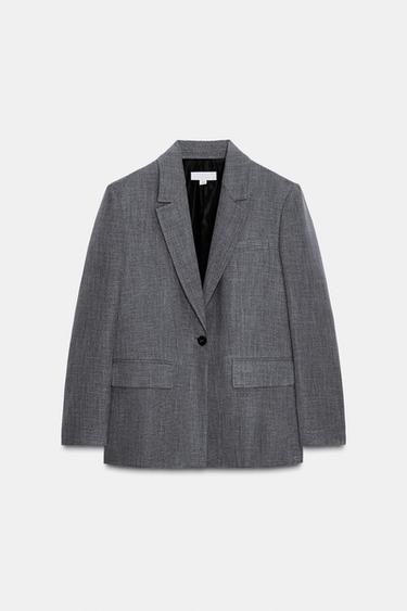 HERRINGBONE BLAZER WITH SHOULDER PADS - Grey by Zara