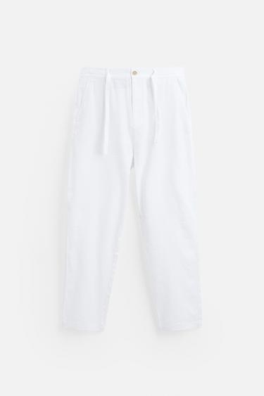 LINEN BLEND TROUSERS - White by Zara