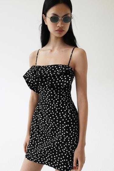 MINI DRESS WITH DOTS - Black / White by Zara