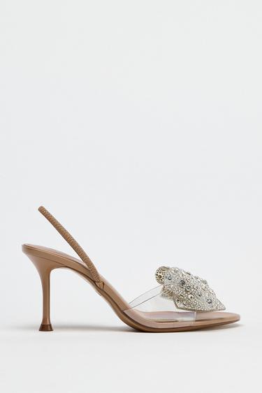 SANDALS WITH OVERSIZED SHINY BOW - Beige by Zara - Image 0