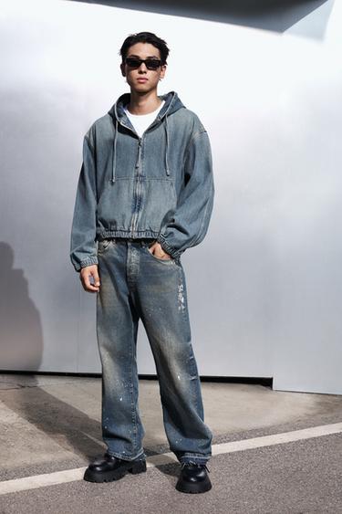 WASHED HOODED JACKET - Mid-blue by Zara