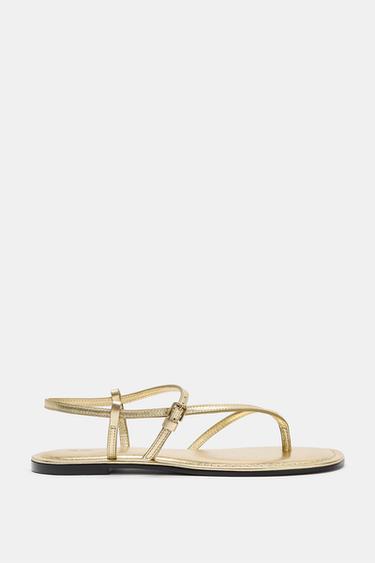 METALLIC-EFFECT LEATHER SANDALS - Gold by Zara