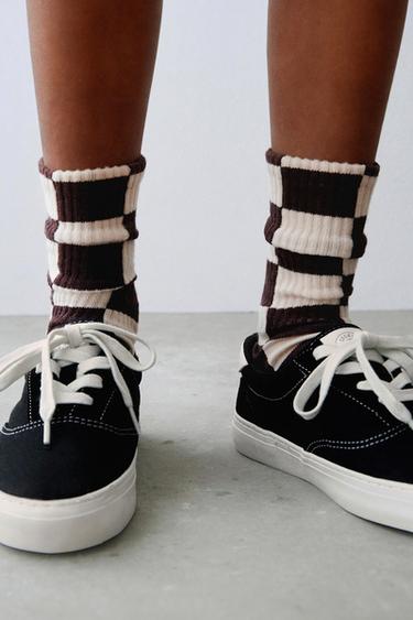 2-PACK OF CHECKERBOARD SOCKS - Brown-Blue by Zara