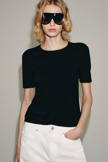 SHORT SLEEVE KNIT TOP - Black by Zara
