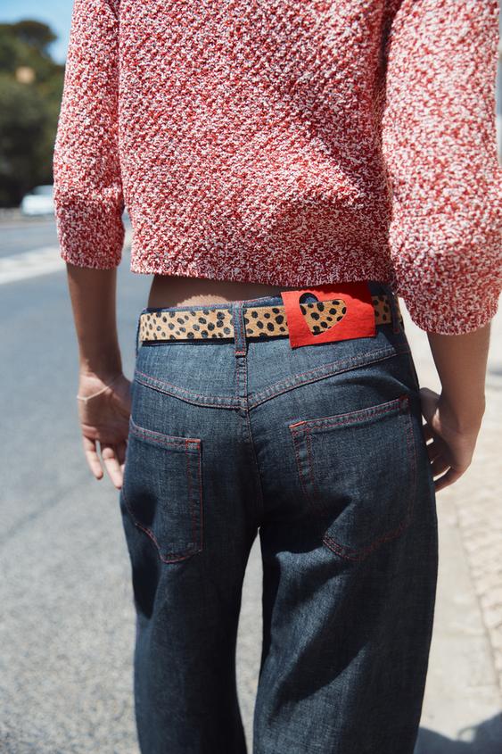 100% LEATHER ANIMAL PRINT BELT - Brown by Zara - Image 0