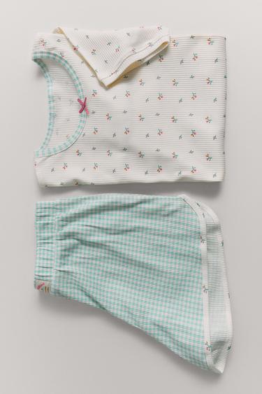 6-14 YEARS/ GINGHAM AND FLORAL T-SHIRT AND BERMUDA PYJAMAS - Ecru by Zara
