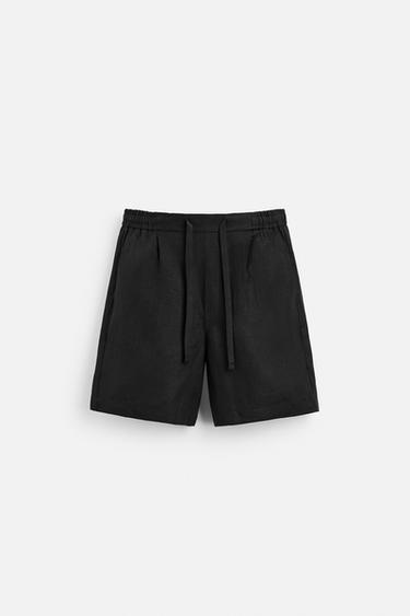 100% LINEN BERMUDA SHORTS - Black by Zara