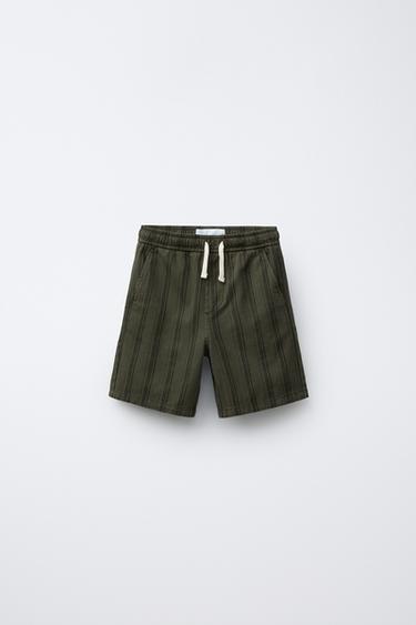 STRIPED PRINT BERMUDA SHORTS - Khaki by Zara - Image 0
