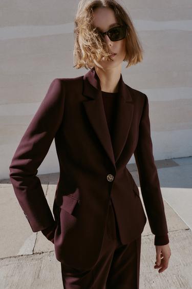 FITTED BLAZER WITH SHOULDER PADS - Burgundy by Zara