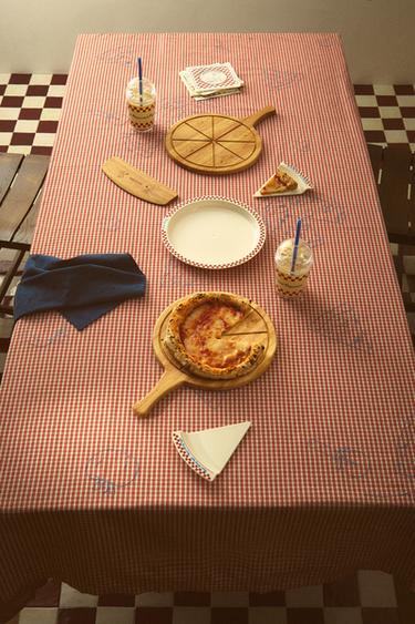 CHILDREN'S EMBROIDERED CHECK COTTON TABLECLOTH - Red by Zara