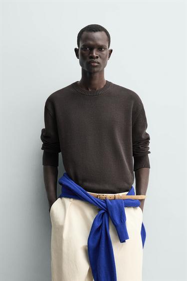REGULAR FIT COTTON/LINEN JUMPER - Brown by Zara
